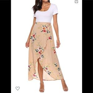 Floral Chiffon Wrap Split Maxi Short Sleeve Dress